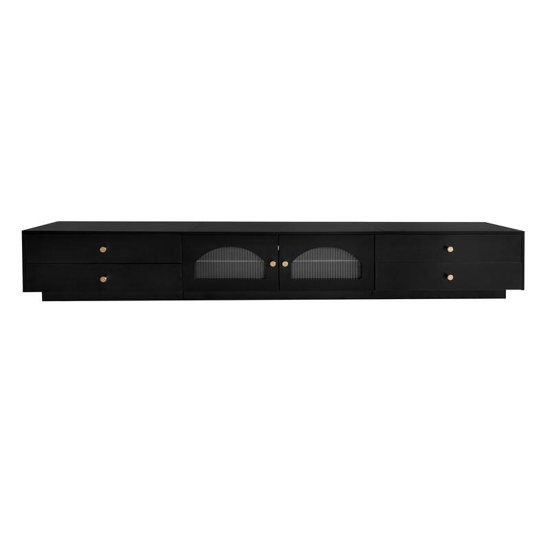 Elegant 87" TV Stand with Fluted Glass Doors & Ample Storage - Modern Media Console for Large TVs
