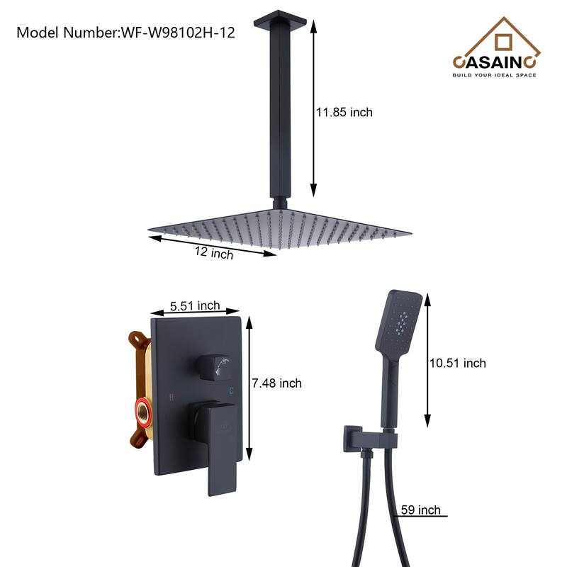 3-Spray 12 in. Ceiling Mount Dual Shower Heads 2.5 GPM Fixed and Handheld Shower Head - 12 inch