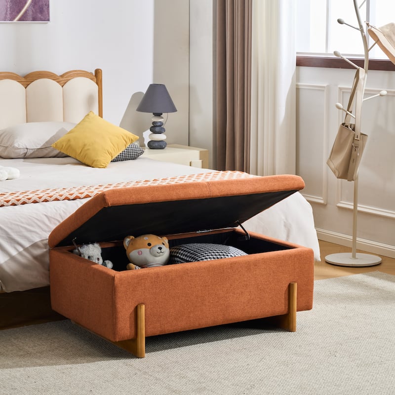 Christopher Knight Home -Luno 39.76" Modern Upholstered Hidden Storage Bench with Lift-Top Lid & Solid Wood Legs