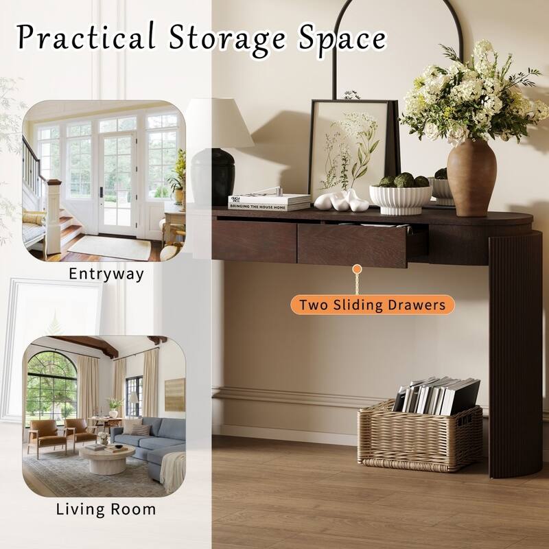 Modern Wooden Entryway Table with Oval Top and 2 Drawers for Living Room