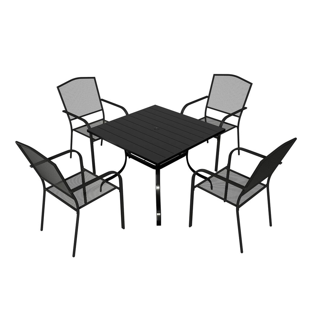 Steel square dining table with chair (set of 5)
