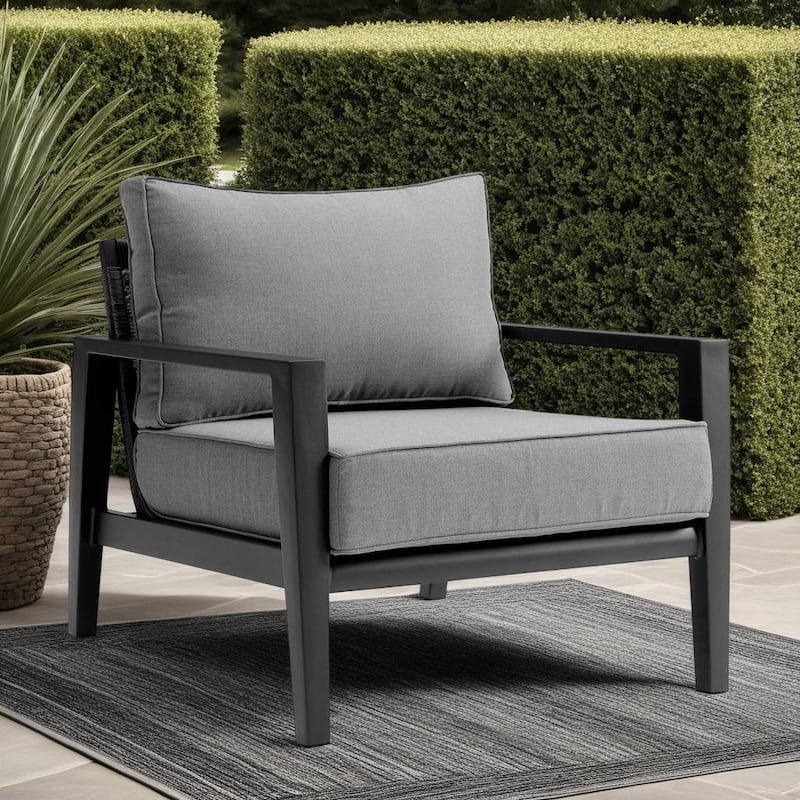 Cayman Black Aluminum Outdoor Chair with Gray Cushions - Dark Gray