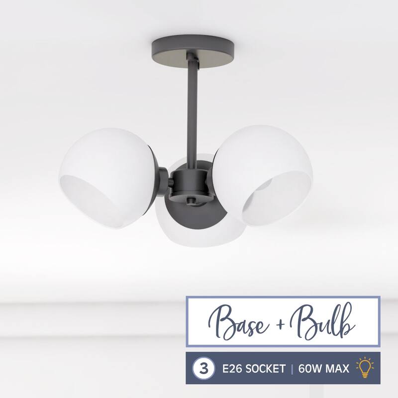 Prominence Home Stoll Matte Black 3-Light Semi-Flush with Opal Glass
