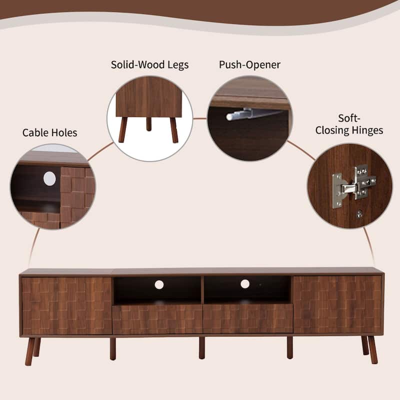 Roomfitters 78 Inch Modern TV Stand for TVs up to 85 Inch, Media Console with Storage Drawers & Solid Wood Legs, Walnut