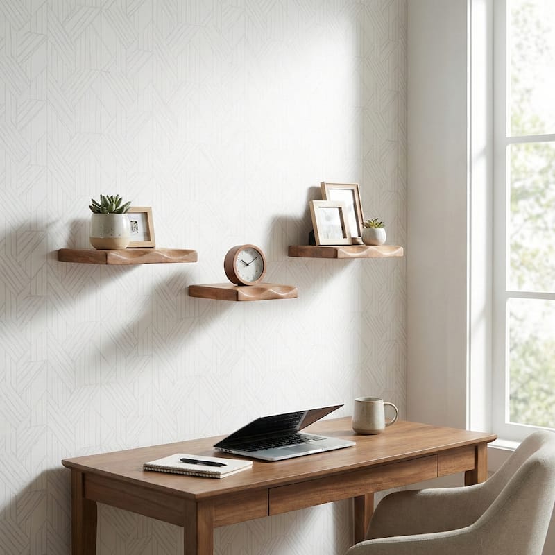 Wood Floating Wall Shelves Set of 3 - Brown, 10/12/14" - 14.0" - 14.0" - Brown