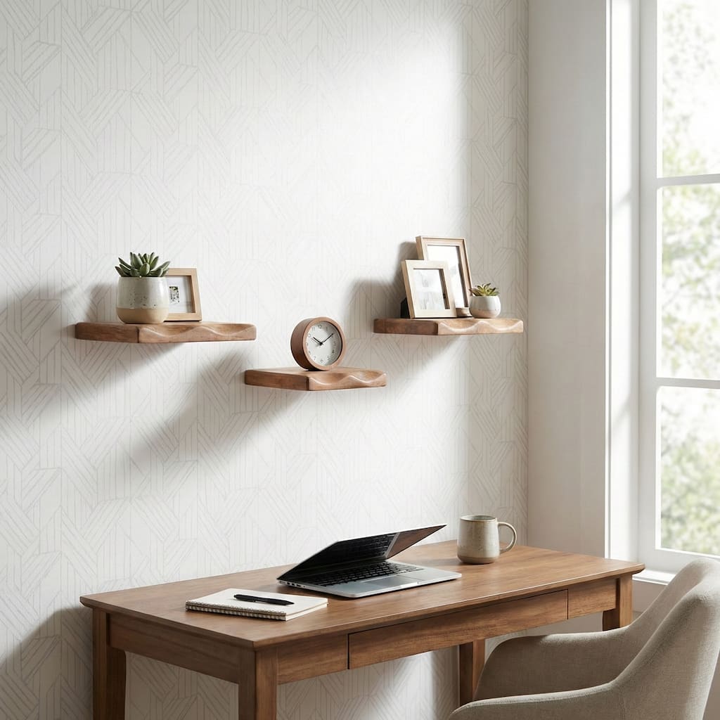 Wood Floating Wall Shelves Set of 3 - Brown, 10/12/14" - 14.0"