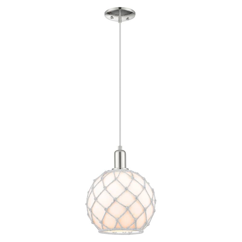 Innovations Lighting Endless Possibilities Arcadia - Farmhouse Rope - 1 Light 10" Cord Hung Mini Pendant - White Glass with White Rope/Polished Nickel