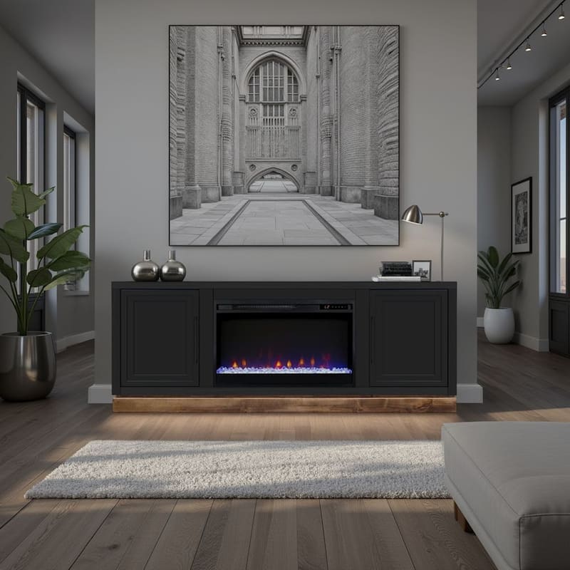 Bridgevine Home Nora 64 inch Fireplace TV Stand, for TVs up to 85 inches, Two-Tone Finish