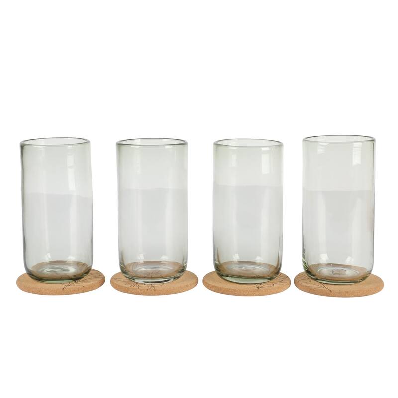 Bloomhouse Sayulita Spring 8 Piece Hand Made 21 OZ Jadeite Colored Glass Tumbler Set W/ Coasters - Green