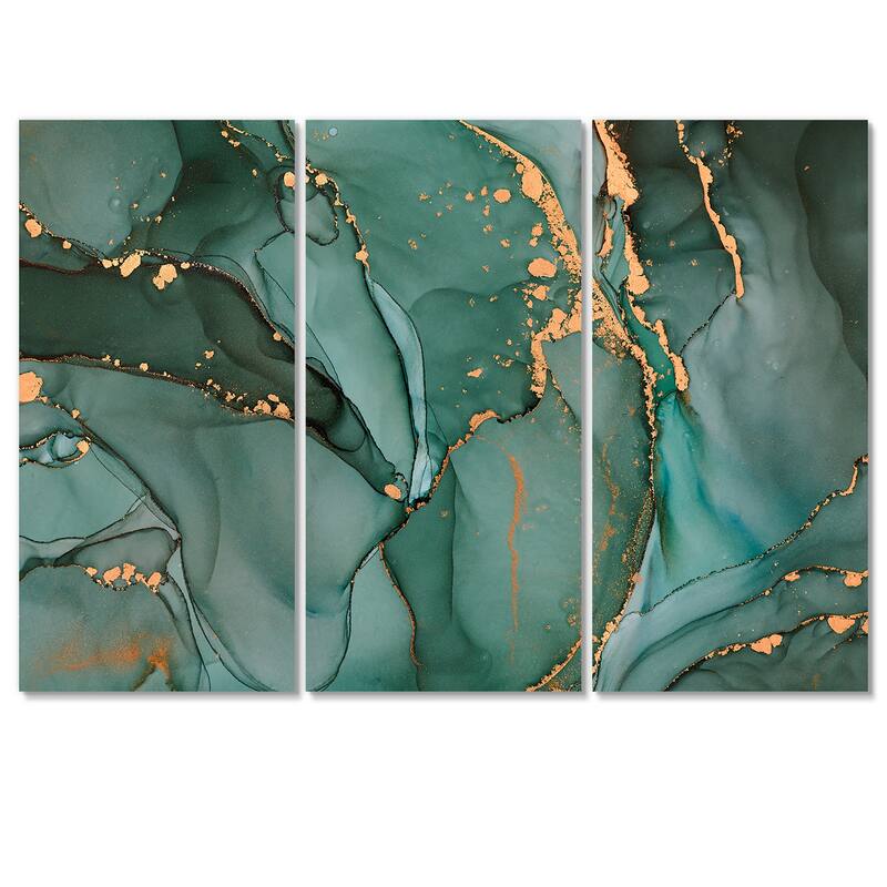 Designart "Turquoise And Grey Luxury Abstract Fluid Art IV" Modern