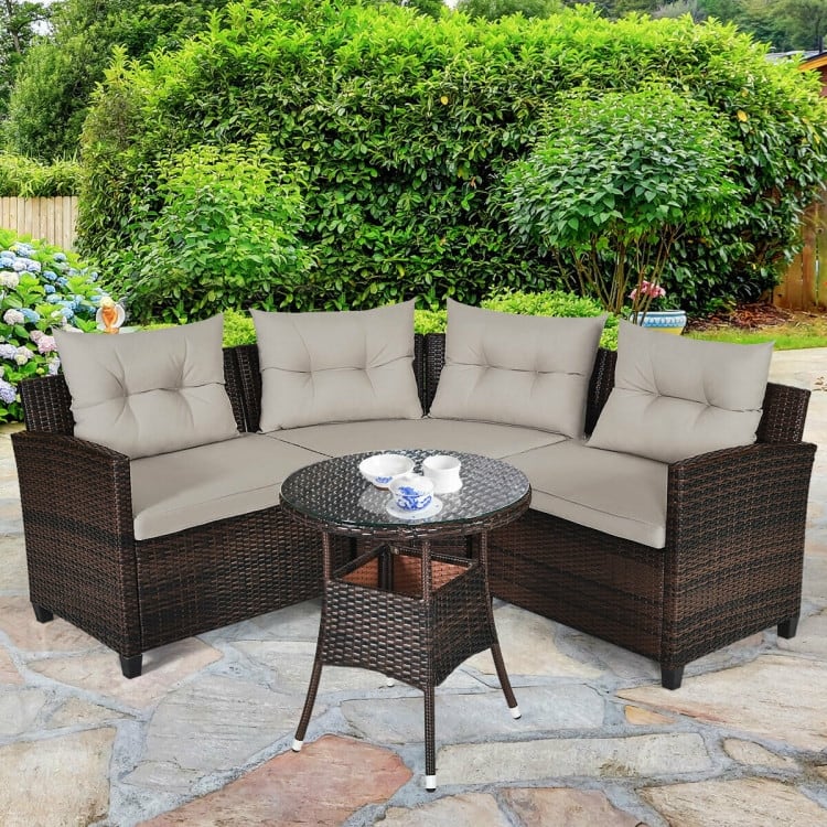 4 Pcs Furniture Patio Set Outdoor Wicker Sofa Set - 31.5" x 25.5" x 29" (L x W x H)