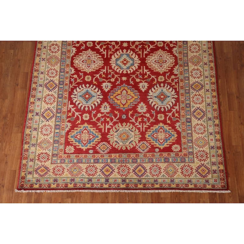 Red Kazak Oriental Area Rug Handmade Living Room Wool Carpet - 6'1" x 8'9"
