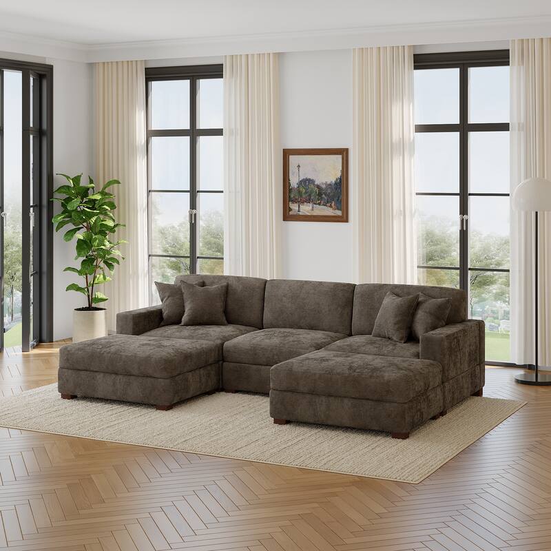 Modern Chenille Oversized Modular Sectional Sofa with 2 Ottoman