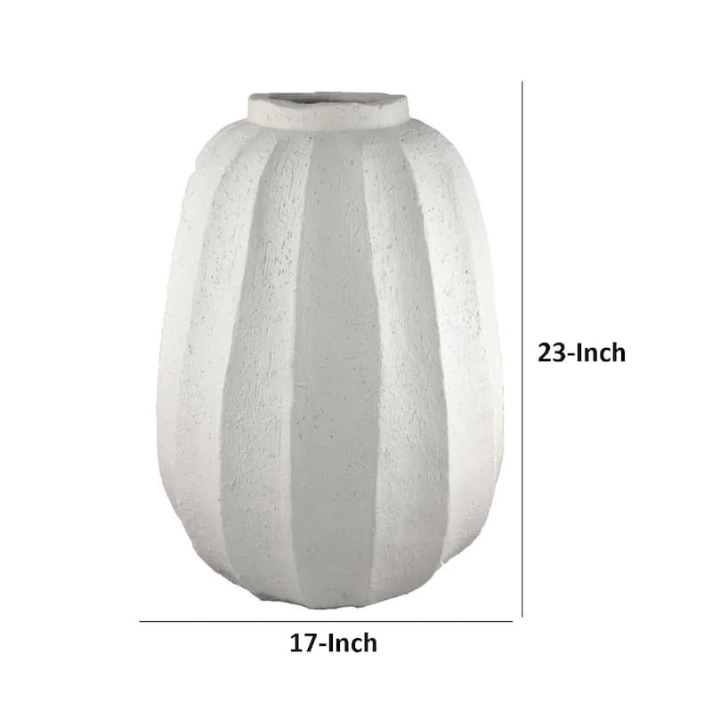 Decorative Vase, Round Textured Body, 23 Inch White Resin