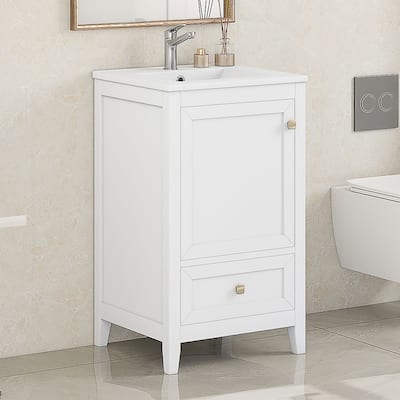 20" Bathroom Vanity with Sink, Bathroom Cabinet with Soft Closing Door, Storage Rack and A Drawer, White