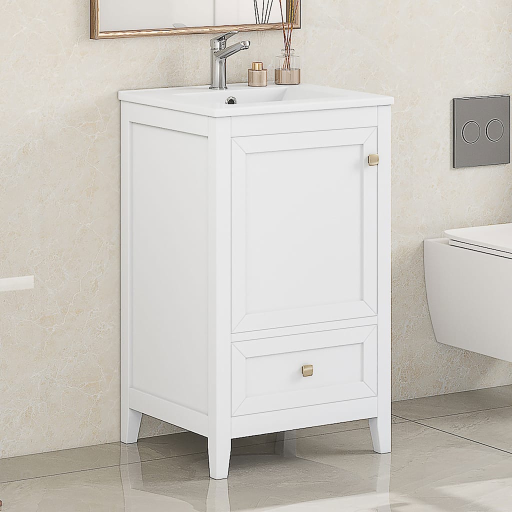 Bathroom Vanity with Sink, Free Standing Bathroom Vanity, Bathroom Cabinet with Soft Closing Door, Storage Rack & 1 Drawer