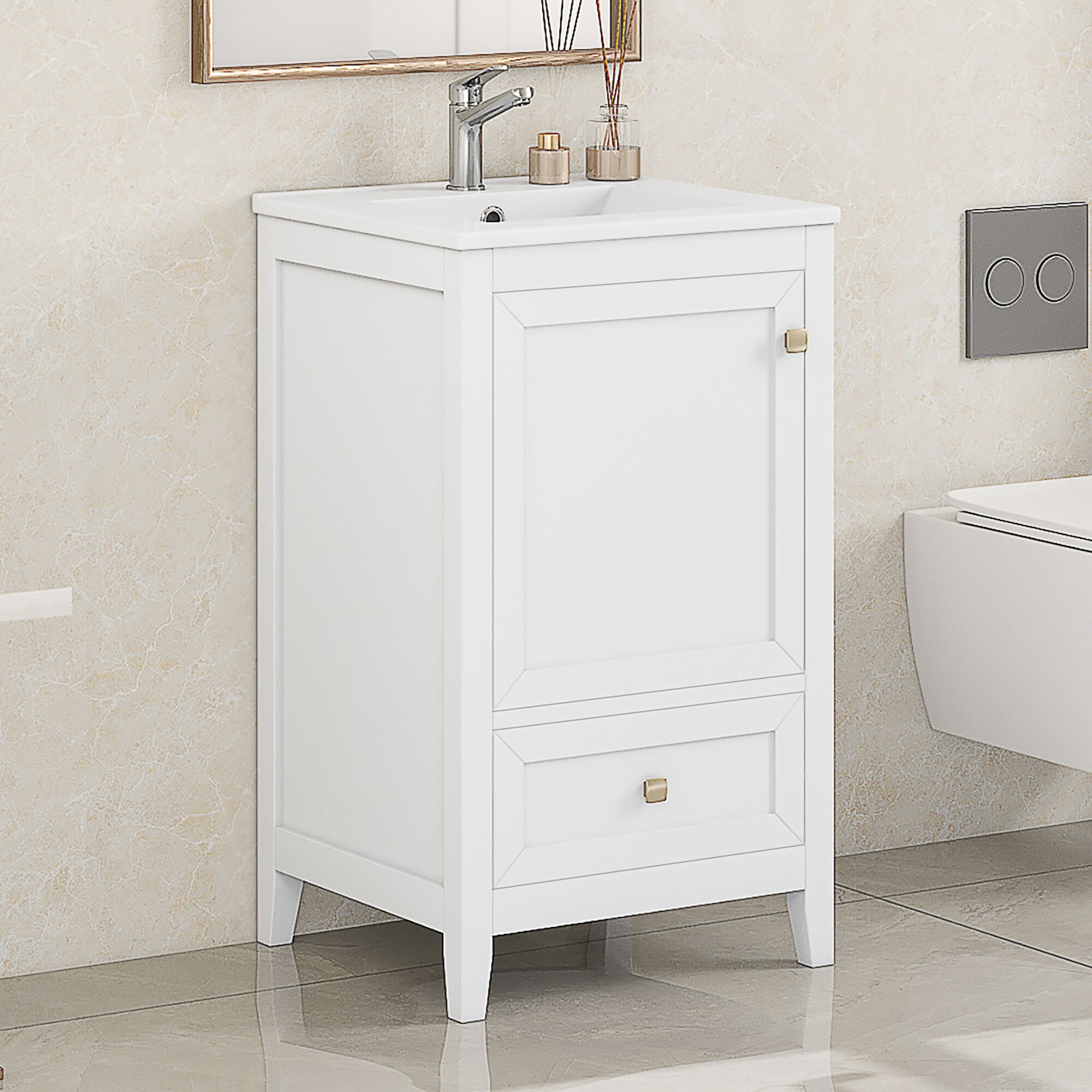 Roomfitters 20" Bathroom Vanity with Sink, Soft-Close Cabinet with Door Rack & Bottom Drawer