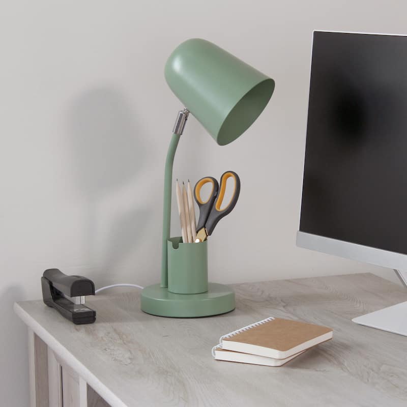 Metal Table Desk Lamp with Organizer and Adjustable Light - 7.09 x 5.51 x 15.75 in. (L x W x H)