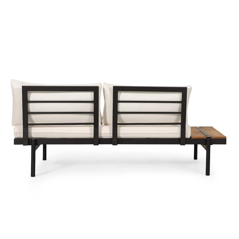 Roomfitters Outdoor 2 Seater Sofa with Cushions and Side Table, Left/Right Facing Sectional, Beige