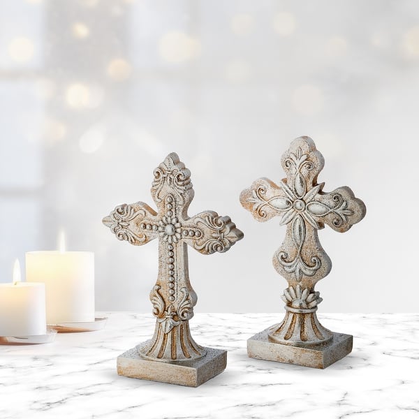 slide 2 of 4, 8" Resin Renaissance Cross Set of 2