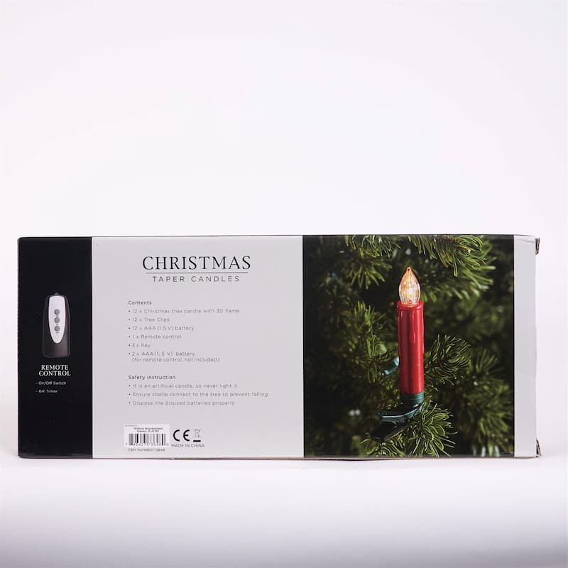 LED Red Clip-On Flameless Christmas Taper Candles with Timer - 4.5"