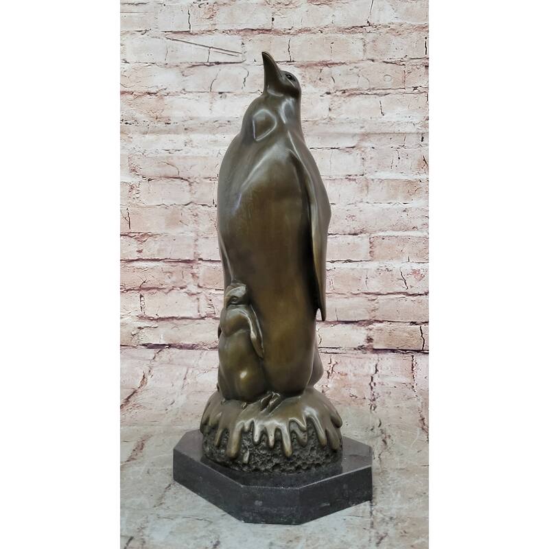 Penguin And Baby Chick Nestling Bronze Statue Sculpture Collectible Original Art 15 Inches X 7 Inches