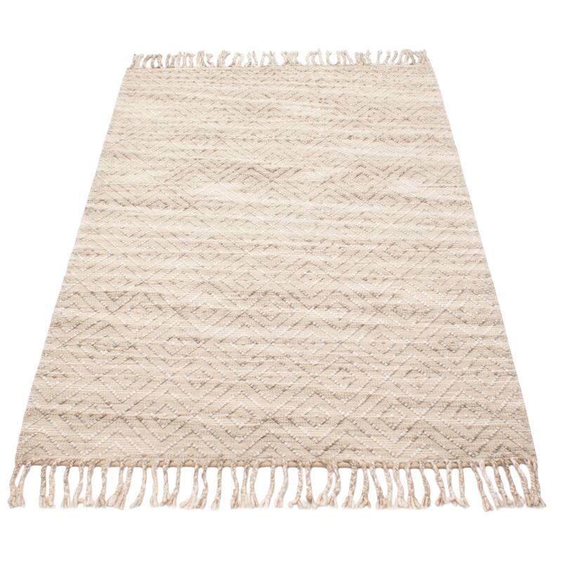 ECARPETGALLERY Braid weave Sienna Light Khaki Wool Rug - 5'0 x 8'1