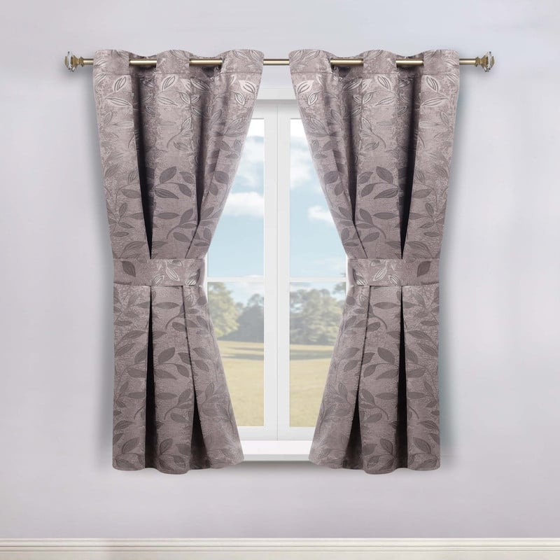 Superior Leaves Machine Washable Room Darkening Grommet With Ties Blackout Curtains, Set of 2 - 46" X 63" - Cappuccino/Brown