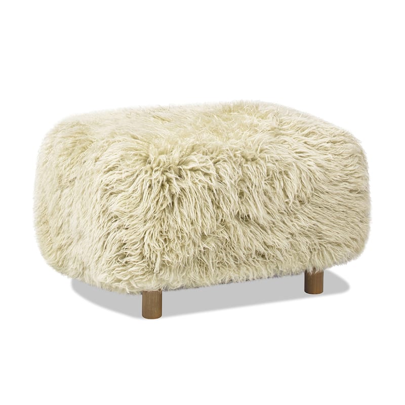 Enchante 24.5" Oak Wood Shearling Sheepskin Ottoman