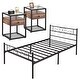 preview thumbnail 15 of 17, 3-pieces Platform Bed Frame and Glass Top Nightstands Set of 2 Twin - Brown Nightstands