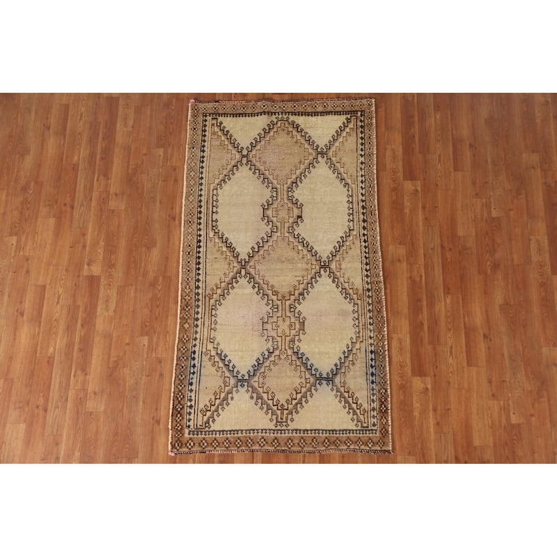 Geometric Gabbeh Persian Vintage Area Rug Hand-knotted Wool Carpet - 3'2"x 5'11"
