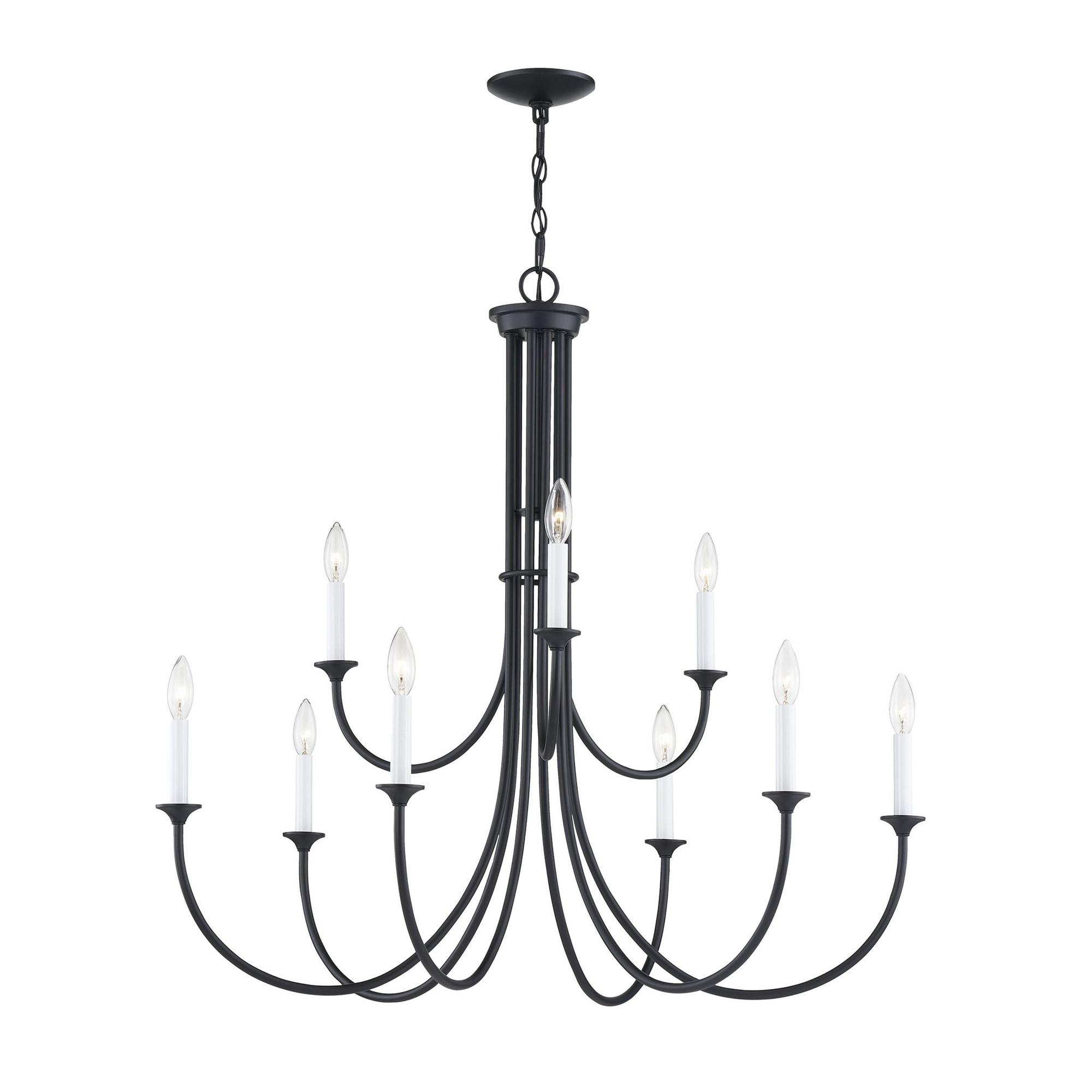 9-Light Two-Tiered Metal Ceiling Chandelier - 36" - Matte Black