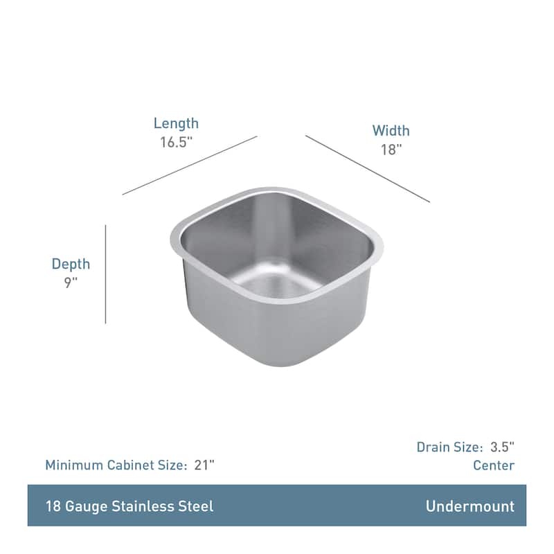 Moen GS18463 1800 Series 16-1/2" Undermount Single Basin Stainless - Stainless Steel