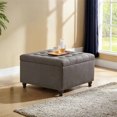 Large Square Storage Ottoman Bench,Tufted Upholstered Coffee Table