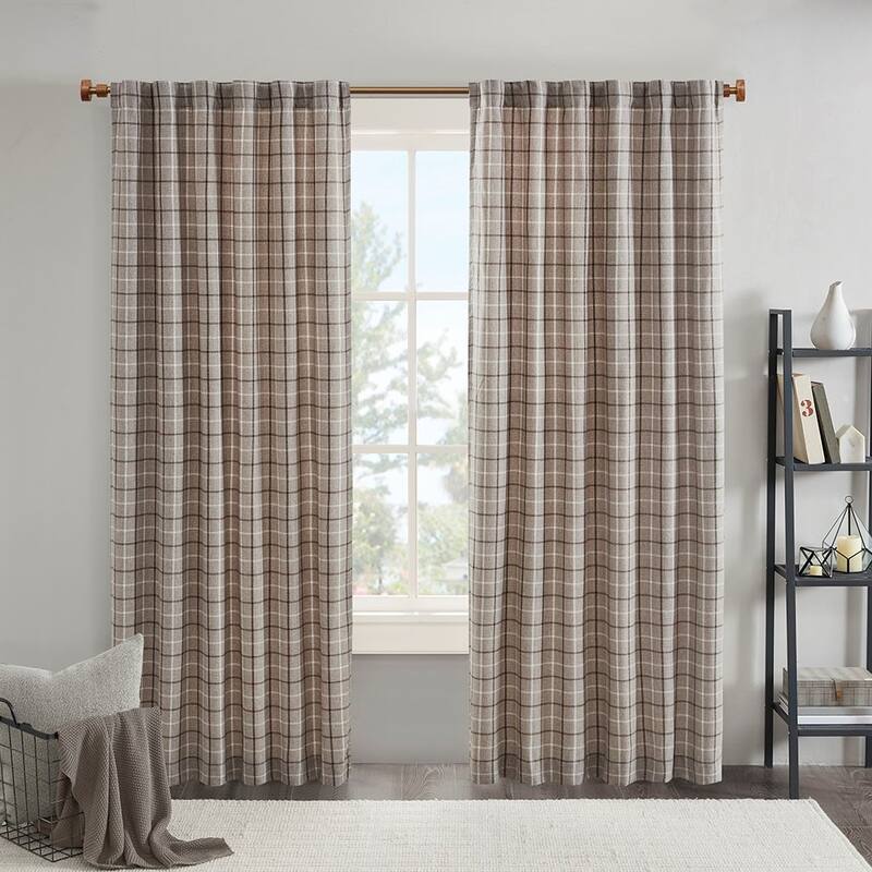 Plaid Rod Pocket and Back Tab Curtain Panel with Fleece Lining Natural 50x95" - Multicolor