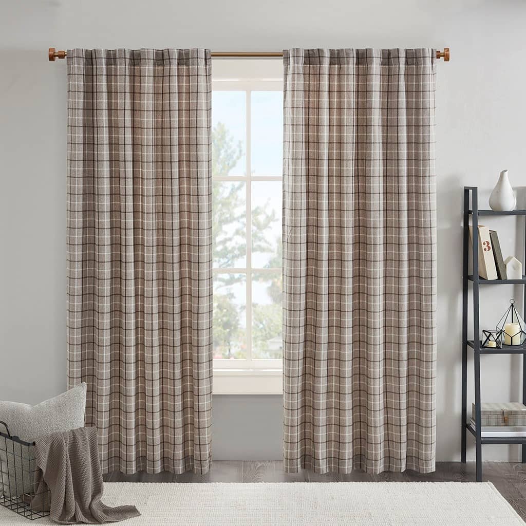 Plaid Rod Pocket and Back Tab Curtain Panel with Fleece Lining
