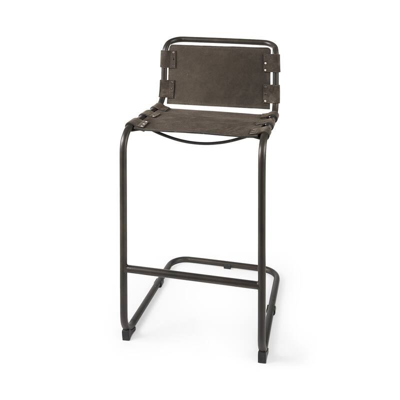 Modern Tall Black Bar Stool with Full Back and Footrest Iron Frame Stationary Seat for Living Room