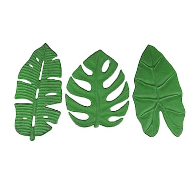Zeckos Green Cast Iron Tropical Leaf Kitchen Trivets (Set Of 3) - 0.5 X 9.75 X 5.25 inches