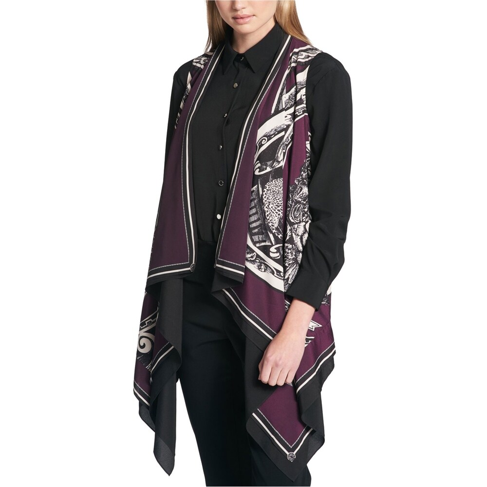 purple sleeveless cardigan