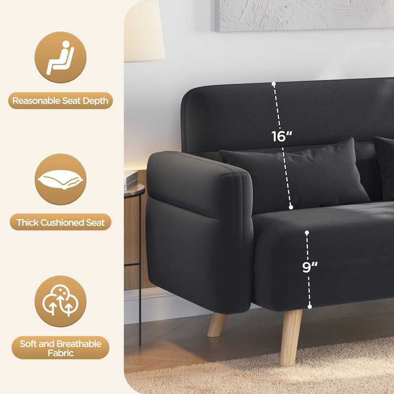 Yaheetech Small Fabric Loveseat Sofa With Lumbar Pillows, Solid Wood Legs Modern 2 Seater Sofa Couch - 46"× 29"×30.5"