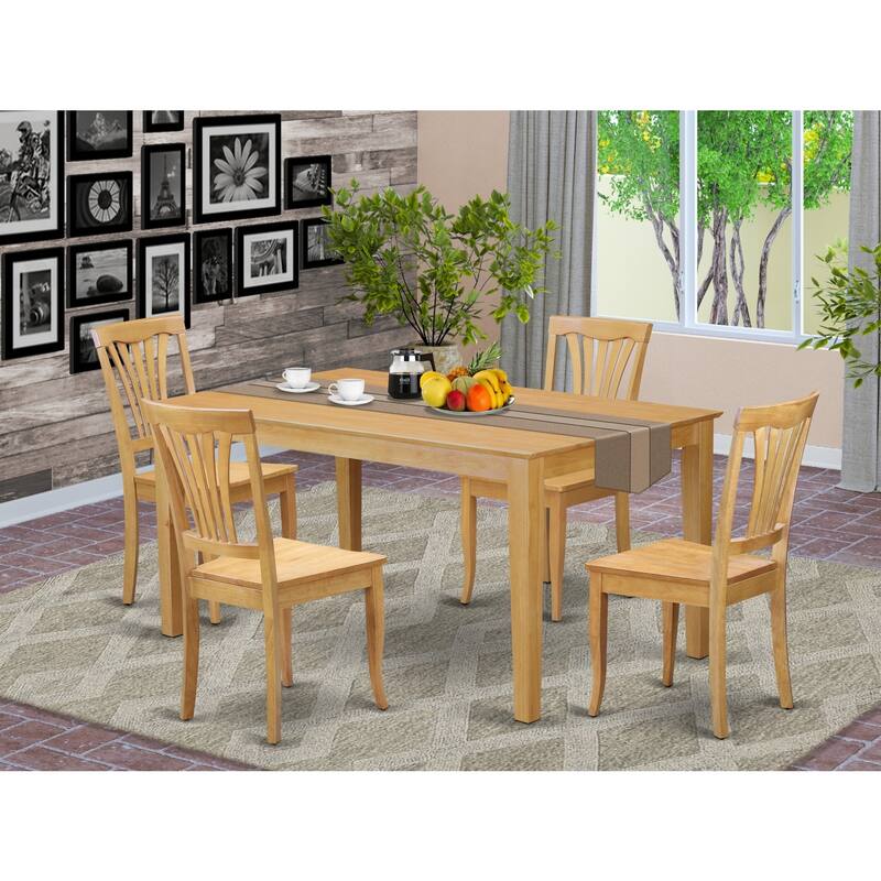 HomeStock 5-Piece Rectangle Natural Oak Finish Solid Wood Top Dining Table with 4 Chairs