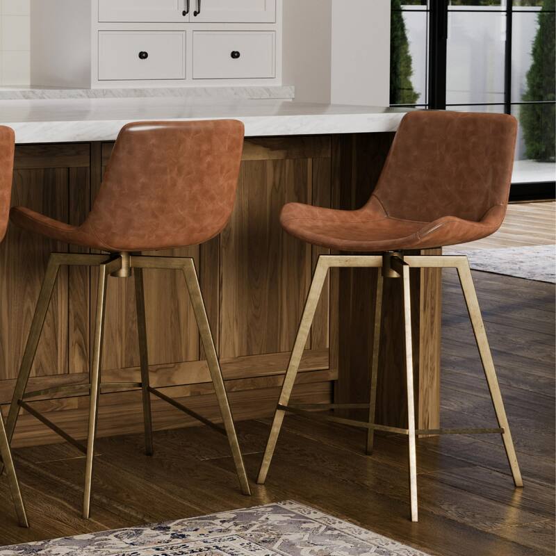 Maven Lane Victor Metal & Vegan Leather Kitchen Dining Stool