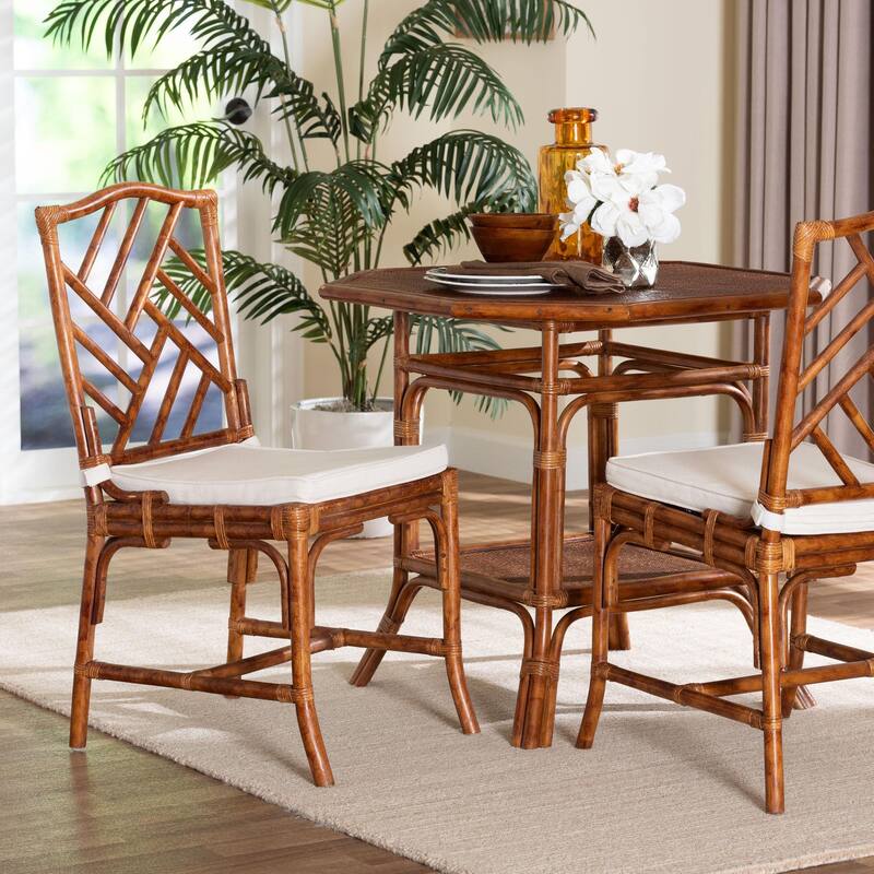 Rio Natural Rattan Dining Chair - Handwoven Wicker Accent Side Chair with Removable Cushion, for Dining Room or Accent Seating - Marbled Tortoise