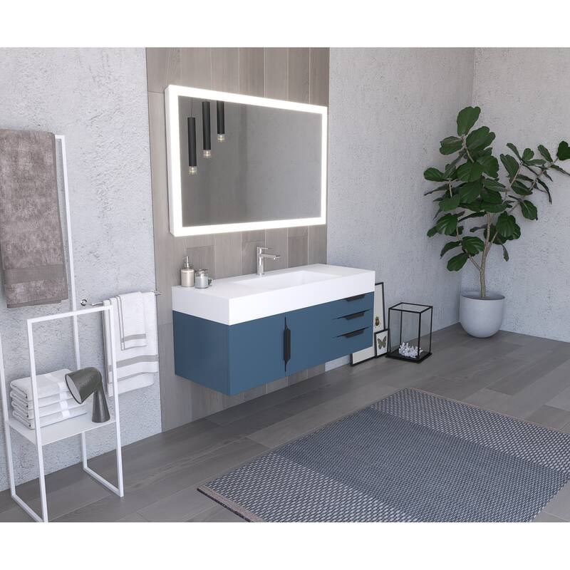 Amazon 48" Wall Mounted Bathroom Vanity Set with White Solid Surface Top