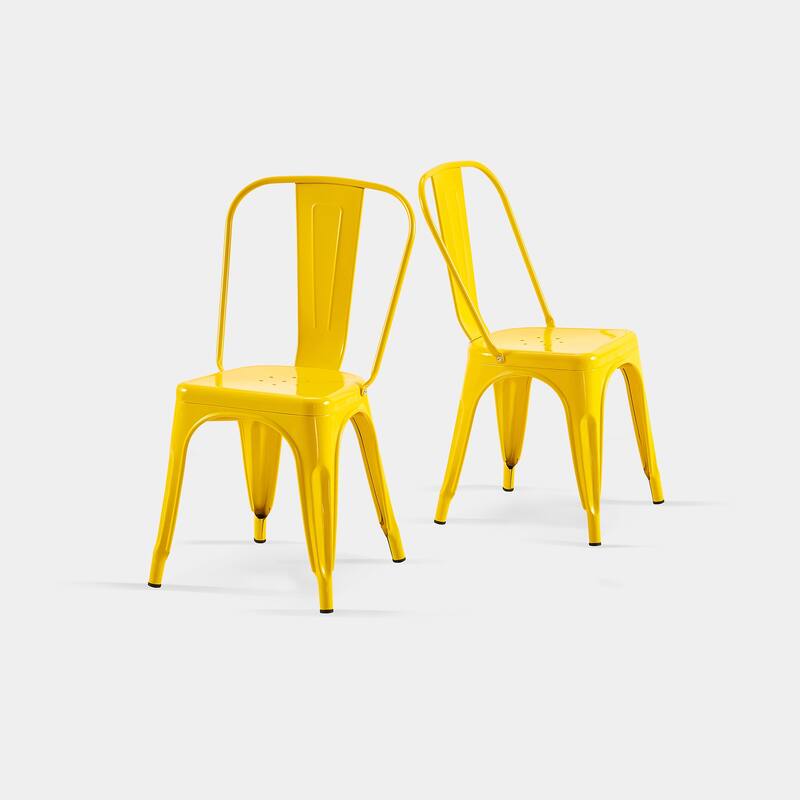 18" Modern Industrial Metal Stackable Yellow Dining Chair, 2PCS - 18" W X 18" D X 33" H