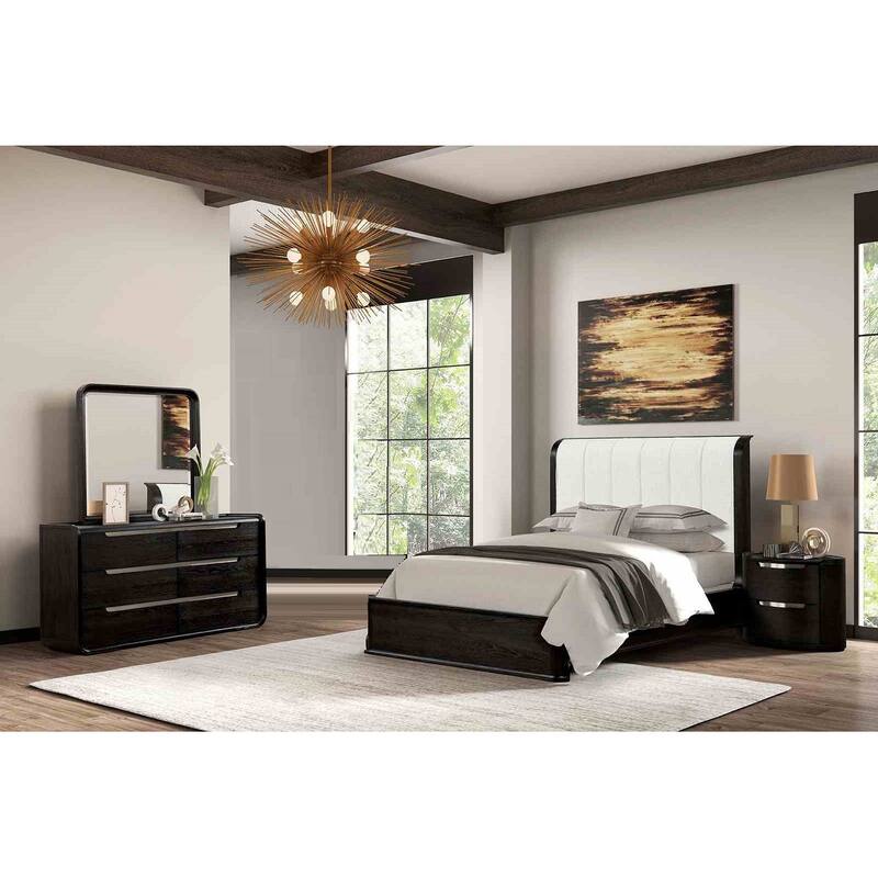 Black 4-Piece Upholstered Bedroom Set with Curved Headboard