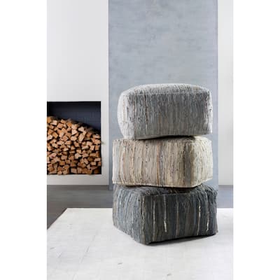 Artistic Weavers Striped Alia Square Leather 24-inch Pouf