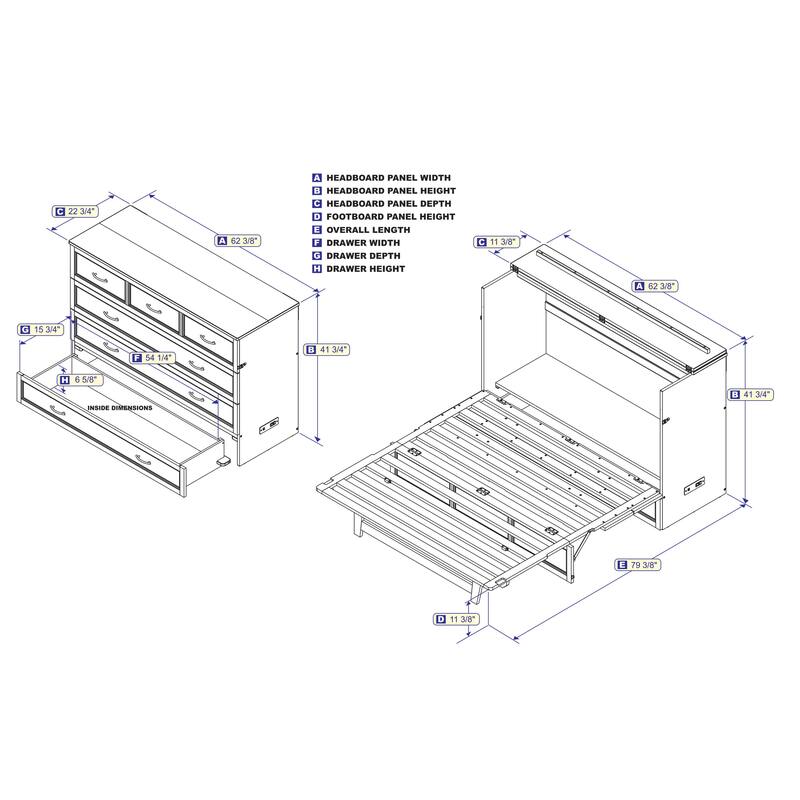 Murphy Bed Chest with Mattress & Charging Station - Space Saving Furniture for Small Rooms
