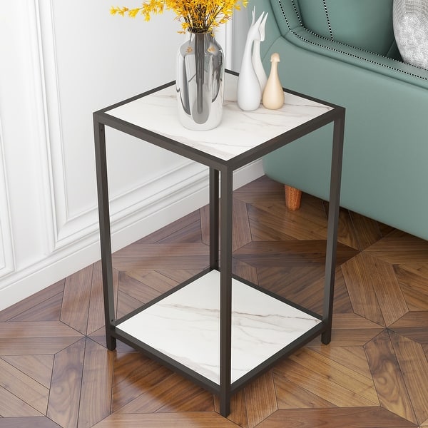 Contemporary Square End Table Modern Coffee Table 2 Tier Sofa Table For Living Room And Office