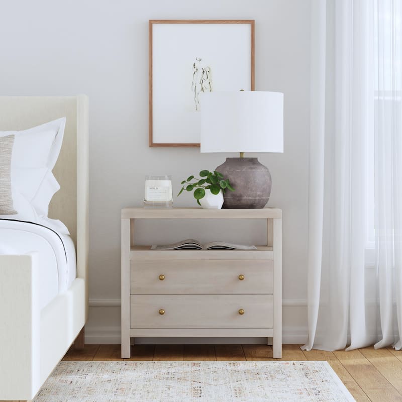 Nora 2-Drawer Wood Wide Nightstand